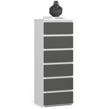 Komoda AKORD CL6/40, 6 szuflad, biało-szara, 40 × 109 × 35 cm