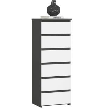 Komoda AKORD CL6, 6 szuflad, szaro-biały, 40 × 109 × 35 cm