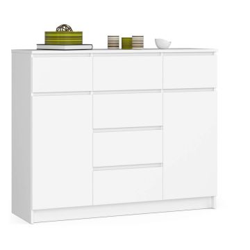 Komoda AKORD K017, 2 drzwi, 6 szuflad, biała, 120 × 99 × 40 cm