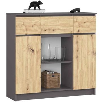 Komoda AKORD K100, 2 drzwi i 3 szuflady, szaro-brązowa, 101 × 98 × 35 cm