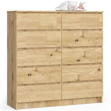 Komoda AKORD K120, 10 szuflad, brąz, 120 × 121 × 40 cm