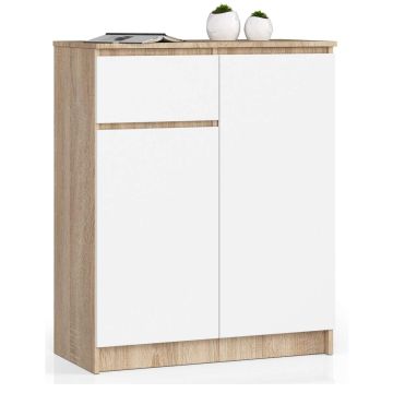 Komoda AKORD K80 2D 1SZ, 2 drzwi i 1 szuflada, kolor biały/dąb, 80 × 99 × 40 cm