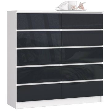 Komoda AkordV2 K120, 10 szuflad, biało-szara, 120 × 121 × 40 cm