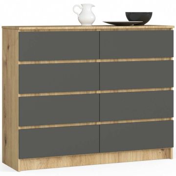 Komoda AkordV2 K120, 8 szuflad, brązowo-szary, 120 × 99 × 40 cm