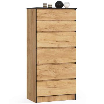 Komoda AkordV2 K60, 6 szuflad, kolor dąb, 60 × 130 × 40 cm