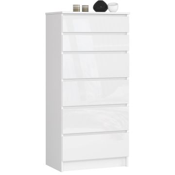 Komoda AkordV2 K60, 6 szuflad, biała, 60 × 130 × 40 cm
