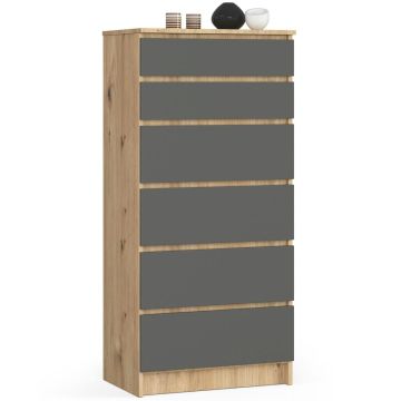 Komoda AkordV2 K60, 6 szuflad, brązowo-szary, 60 × 130 × 40 cm