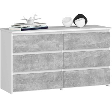 Komoda CL100, 6 szuflad, biało-szara, 100 × 57 × 35 cm