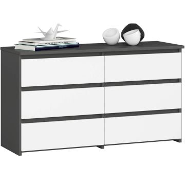 Komoda CL100, 6 szuflad, szaro-biała, 100 × 57 × 35 cm