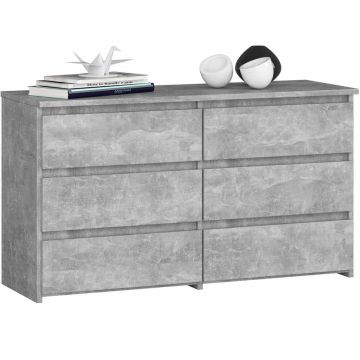 Komoda CL100, z 6 szufladami, szara, 100 × 57 × 35 cm