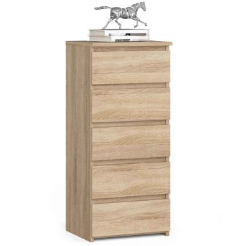 Komoda CL5, 5 szuflad, kolor dębowy, 40 × 92 × 35 cm