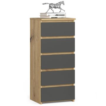 Komoda CL5, 5 szuflad, brązowo-szara, 40 × 92 × 35 cm