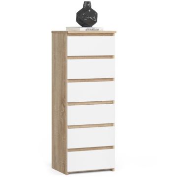 Komoda CL6, 6 szuflad, biało-brązowa, 40 × 109 × 35 cm