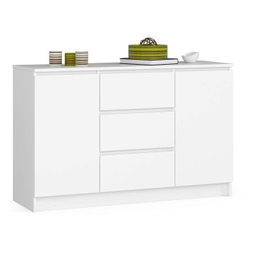 Komoda K016 CLP, 3 szuflady, 2 drzwi, biała, 120 × 77 × 40 cm
