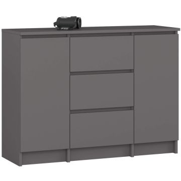 Komoda K100, 2 drzwi i 3 szuflady, szara, 101 × 76 × 35 cm