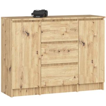 Komoda K100, 2 drzwi i 3 szuflady, brązowa, 101 × 76 × 35 cm