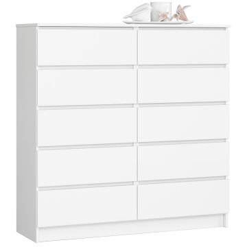 Komoda K120, 10 szuflad, biała, 120 × 121 × 40 cm