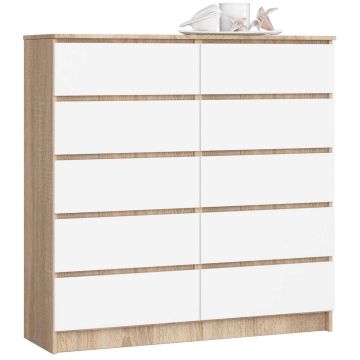 Komoda K120, 10 szuflad, brązowo-biała, 120 × 121 × 40 cm