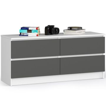 Komoda K120, 4 szuflady, biało-szara, 120 × 55 × 40 cm