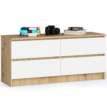 Komoda K120, 4 szuflady, biało-brązowa, 120 × 55 × 40 cm