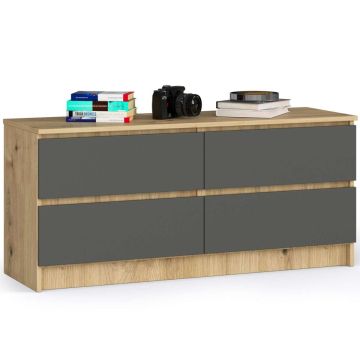 Komoda K120 4SZ, 4 szuflady, brąz/szary, 120 × 55 × 40 cm