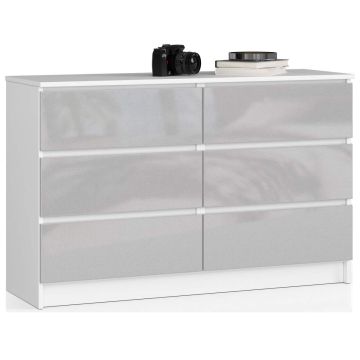 Komoda K120, 6 szuflad, biało-srebrna, 120 × 77 × 40 cm