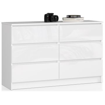 Komoda K120, 6 szuflad, biała, 120 × 77 × 40 cm