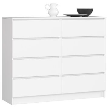 Komoda K120, 8 szuflad, biała, 120 × 99 × 40 cm