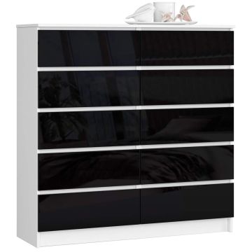 Komoda K120 CLP, 10 szuflad, biało-czarna, 120 × 121 × 40 cm