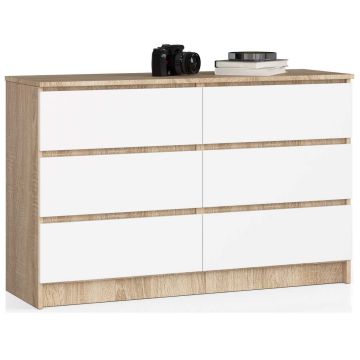 Komoda K120 CLP, 6 szuflad, biało-brązowa, 120 × 77 × 40 cm