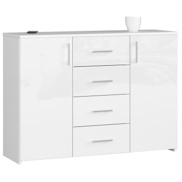 Komoda K45, 4 szuflady, 2 drzwi, biała, 110 × 80 × 35 cm