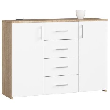 Komoda K45, 4 szuflady, biało-brązowa, 110 × 80 × 35 cm