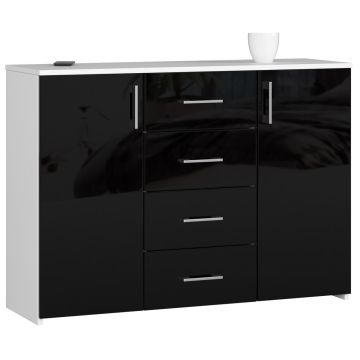 Komoda K45, 4 szuflady i 2 drzwi, kolor biało-czarny, 110 × 80 × 35 cm