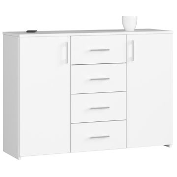 Komoda K45, 4 szuflady i 2 drzwi, biała, 110 × 80 × 35 cm