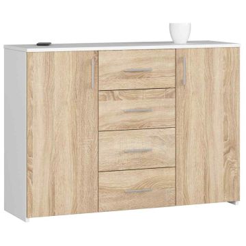 Komoda K45, 4 szuflady i 2 drzwi, biała, 110 × 80 × 35 cm