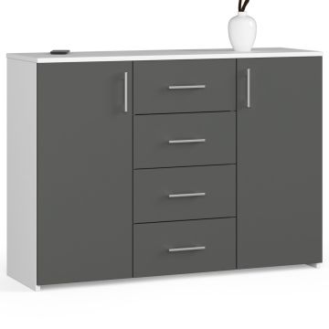 Komoda K45 AkordV2, 4 szuflady, biało-szary, 110 × 80 × 35 cm