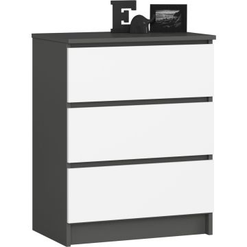 Komoda K60, 3 szuflady, szaro-biała, 60 × 77 × 40 cm