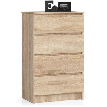 Komoda K60, 4 szuflady, kolor dąb, 60 × 99 × 40 cm
