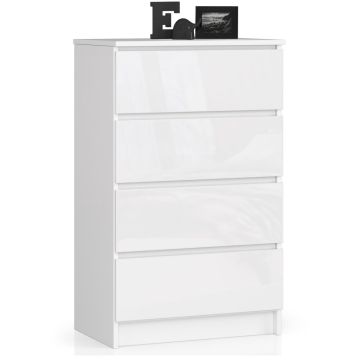 Komoda K60, 4 szuflady, biała, 60 × 99 × 40 cm