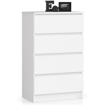 Komoda K60, 4 szuflady, biała, 60 × 99 × 40 cm