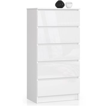 Komoda K60, 5 szuflad, biała, 60 × 121 × 40 cm