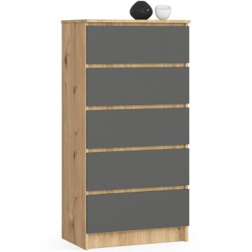 Komoda K60, 5 szuflad, szaro-brązowa, 60 × 121 × 40 cm