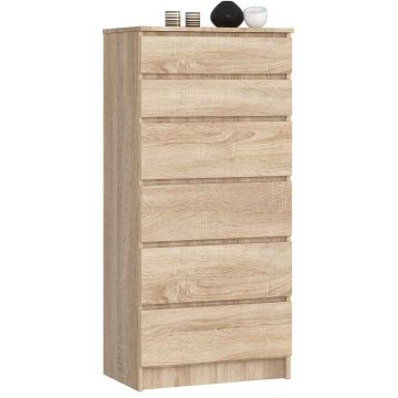 Komoda K60, 6 szuflad, brązowa, 60 × 130 × 40 cm