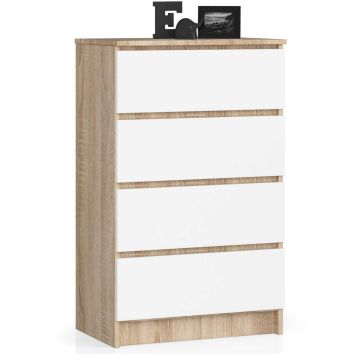 Komoda K60 AKORD Fabryka Mebli, 4 szuflady, brąz/biały, 60 × 99 × 40 cm