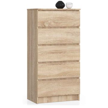 Komoda K60 CLP, 5 szuflad, kolor dąb, 60 × 121 × 40 cm