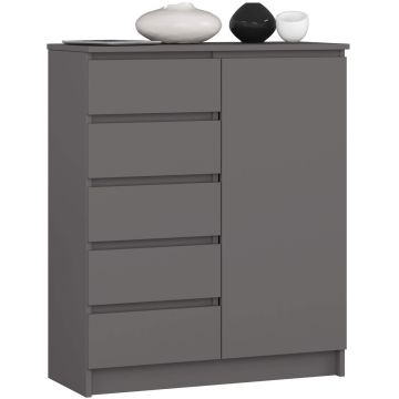 Komoda K80 1D 5SZ, 1 drzwi, 5 szuflad, szara, 80 × 97 × 35 cm