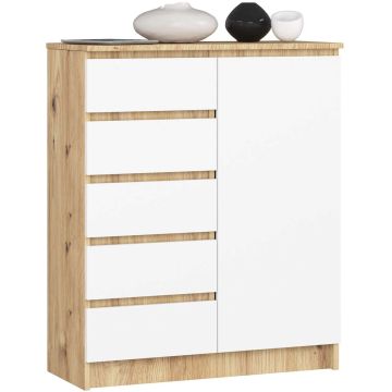 Komoda K80 1D 5SZ, 1 drzwi, 5 szuflad, brązowo-biała, 80 × 97 × 35 cm
