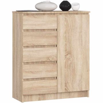 Komoda K80 1D 5SZ, 1 drzwi, 5 szuflad, brąz, 80 × 97 × 35 cm