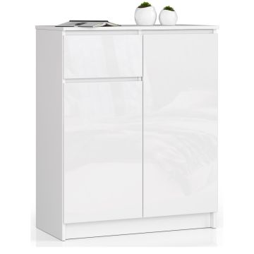 Komoda K80, 2 drzwi i 1 szuflada, biała, 80 × 99 × 40 cm