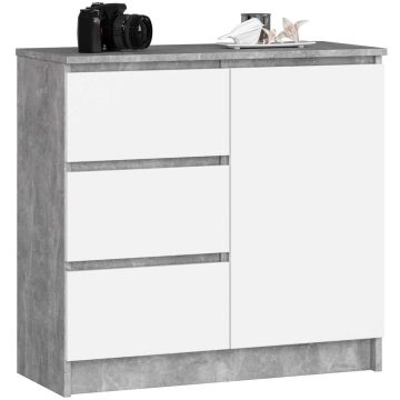 Komoda K80 JERRY, 1 drzwi, 3 szuflady, szaro-biała, 80 × 77 × 35 cm